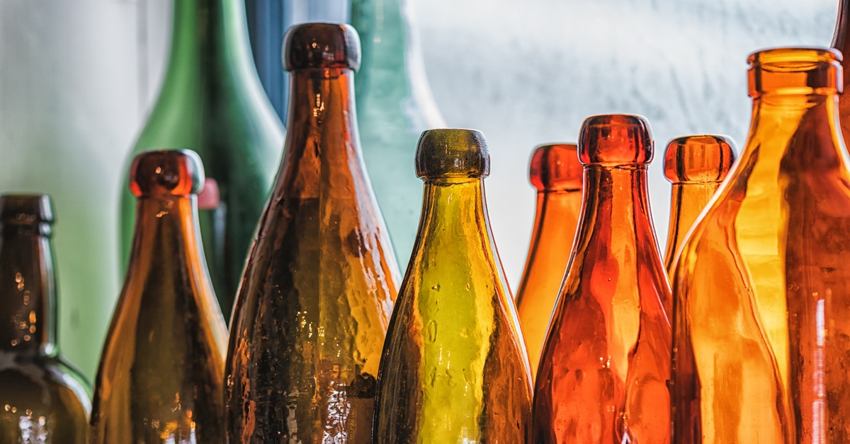 glass bottles on a windowsill