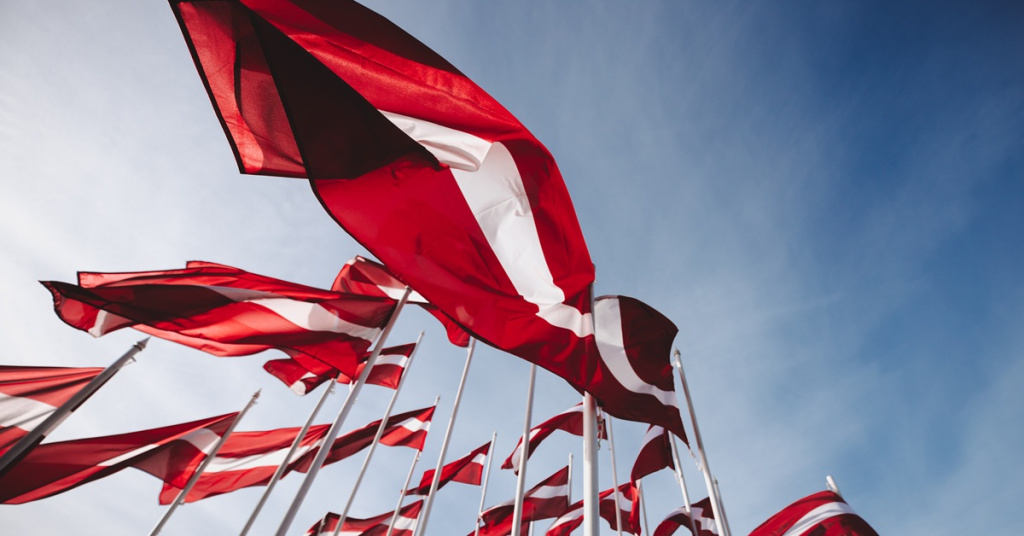 Austria flags blowing in wind