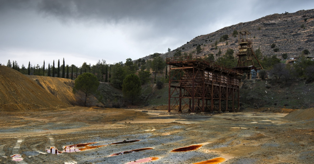 rusty platform in old abandoned copper mine
