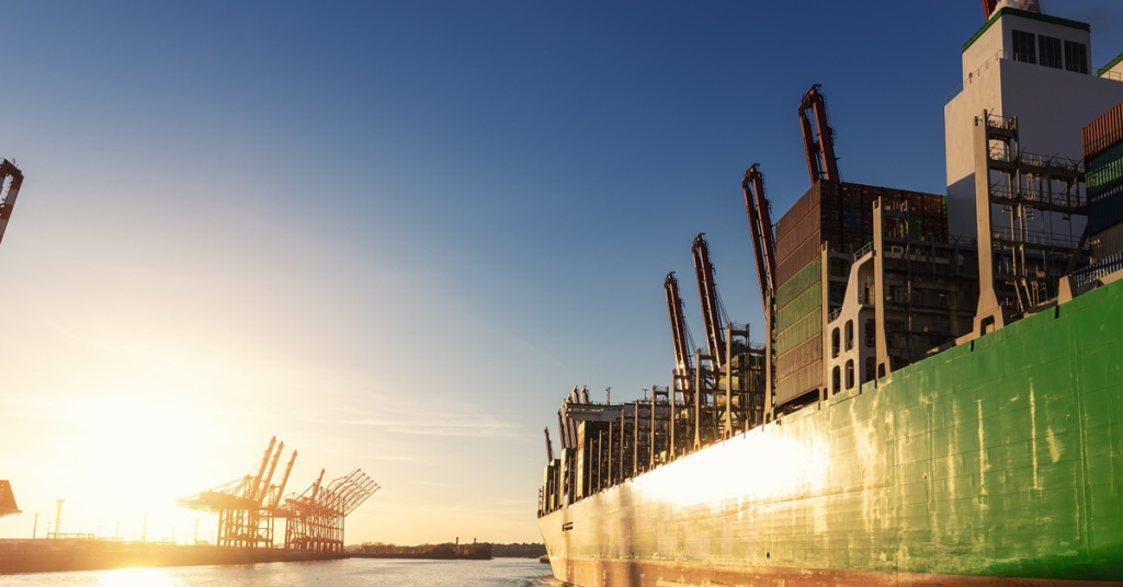 giant cargo containers on water