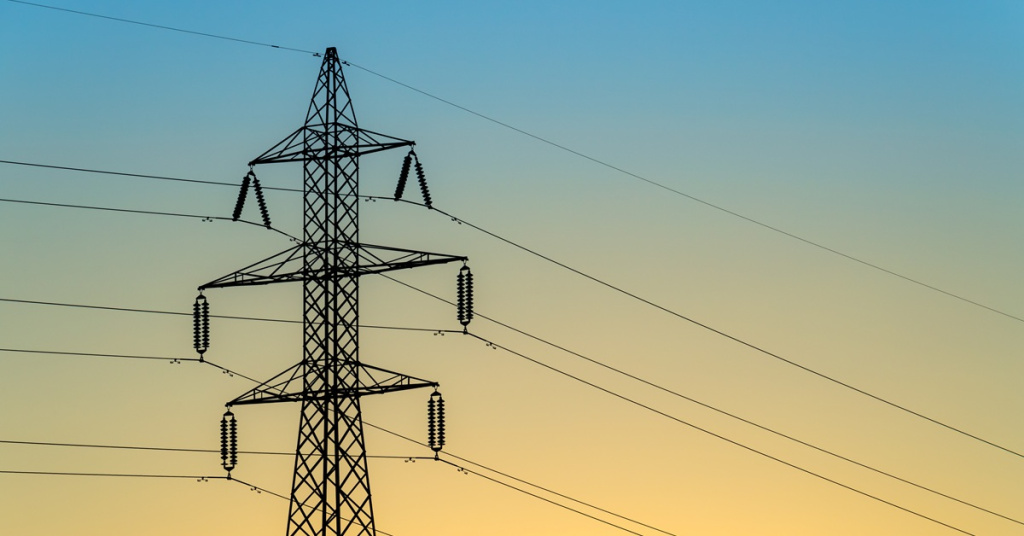 electricity tower silhouette in the sunset
