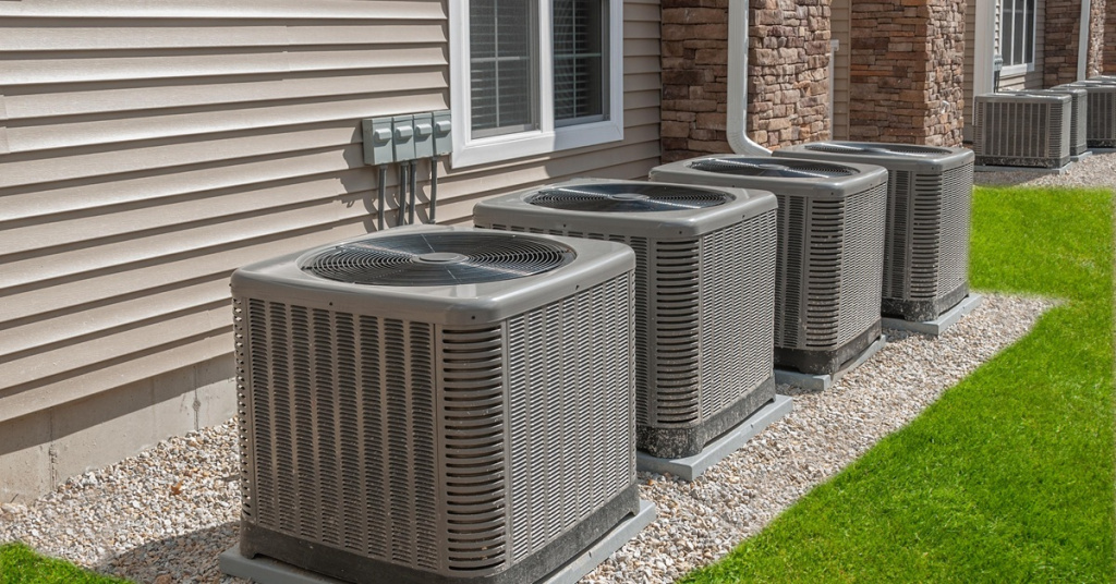 HVAC units along the side of a house